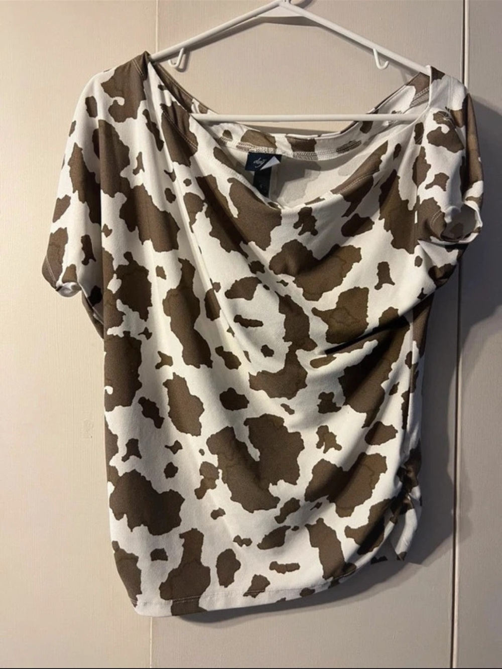 Daytrip Cowprint Short Sleeve Top in Brown and White